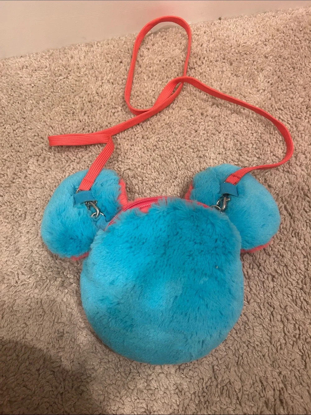 Kids Plush Mickey-Style Crossbody Bag in Coral Pink